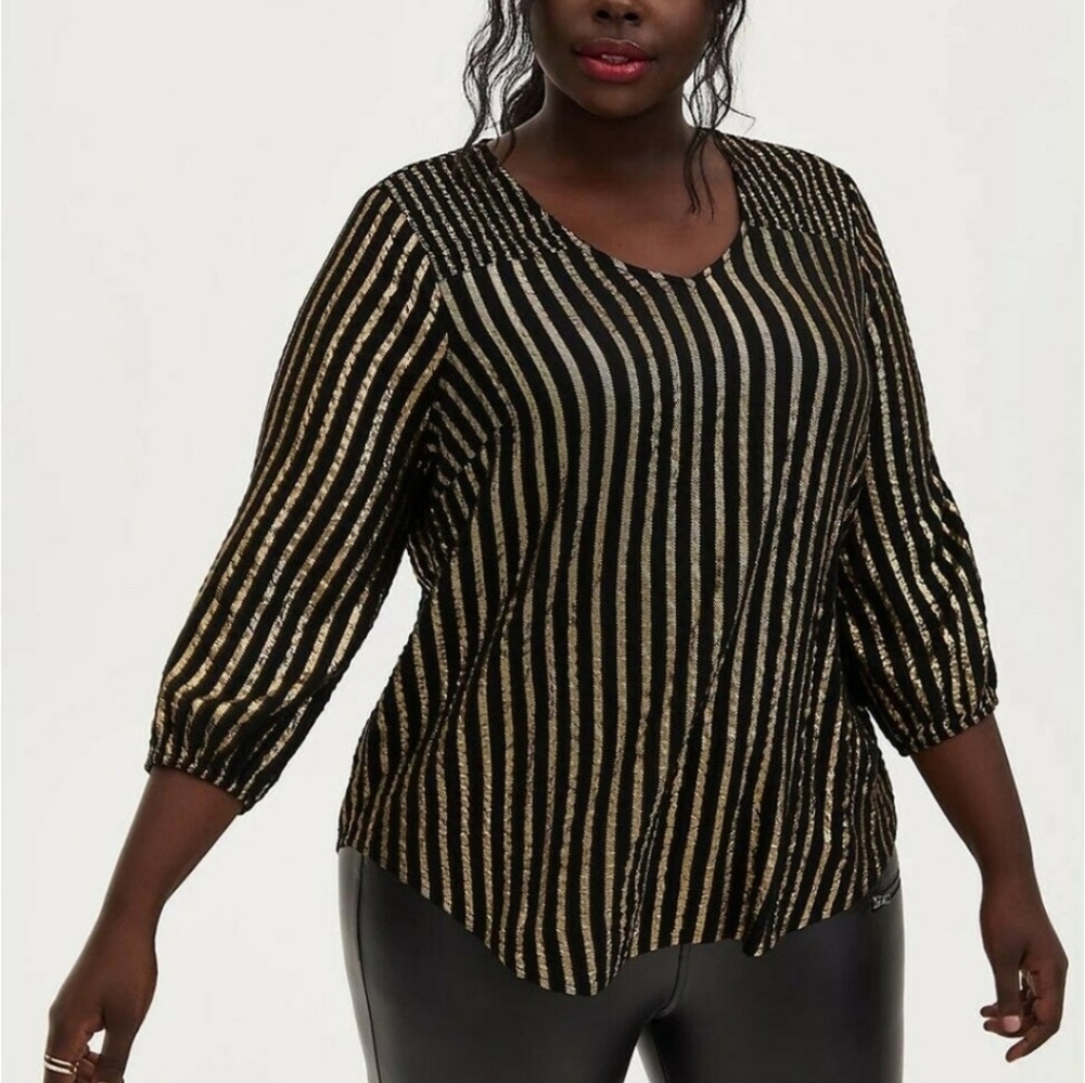 Torrid Black and Gold Striped Blouse SZ Plus 4X.
